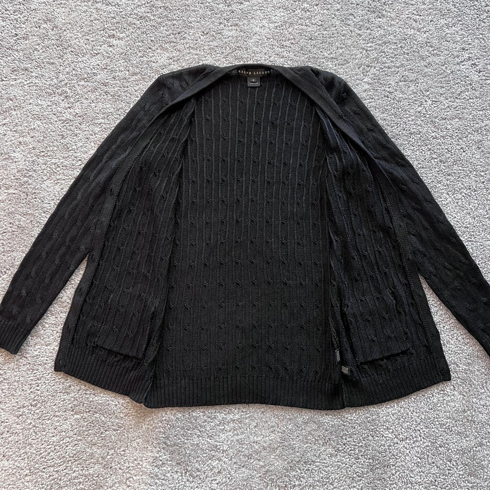 Ralph Lauren Black Label Silk Cardigan Sweater Womens M Black V-Neck Lightweight - Picture 7 of 15